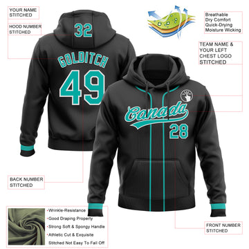 Custom Stitched Black Aqua-White Baseball Pullover Sweatshirt Hoodie