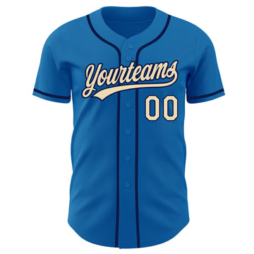 Custom Blue Cream-Navy Authentic Baseball Jersey