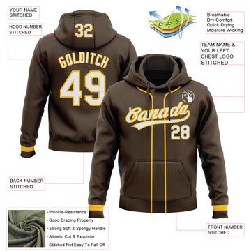 Custom Stitched Brown White-Gold Baseball Pullover Sweatshirt Hoodie