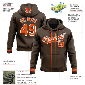 Custom Stitched Brown Orange-White Baseball Pullover Sweatshirt Hoodie