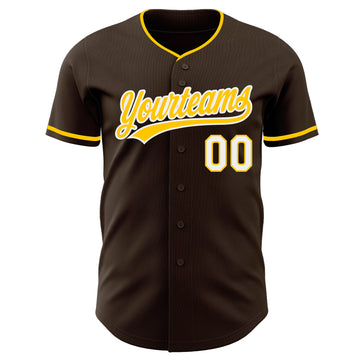Custom Brown Yellow-White Authentic Baseball Jersey