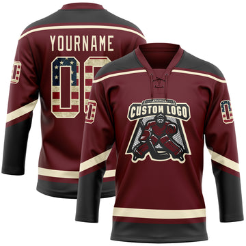 Custom Hockey Jersey Burgundy Black-White