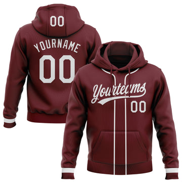 Custom Stitched Burgundy White-Burgundy Baseball Pullover Sweatshirt Hoodie