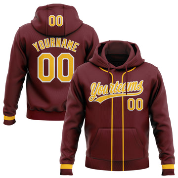 Custom Stitched Burgundy Gold-White Baseball Pullover Sweatshirt Hoodie