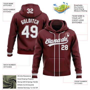 Custom Stitched Burgundy White-Gray Baseball Pullover Sweatshirt Hoodie