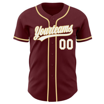 Custom Burgundy White-Vegas Gold Authentic Baseball Jersey