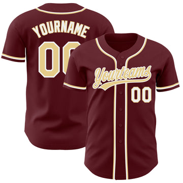 Custom Burgundy Vegas Gold-White Authentic Baseball Jersey