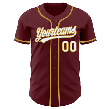 Custom Burgundy White-Old Gold Authentic Baseball Jersey