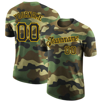 Custom Camo Black-Gold Performance Salute To Service T-Shirt