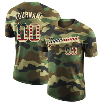 Custom Camo Vintage USA Flag-City Cream Performance Salute To Service T-Shirt