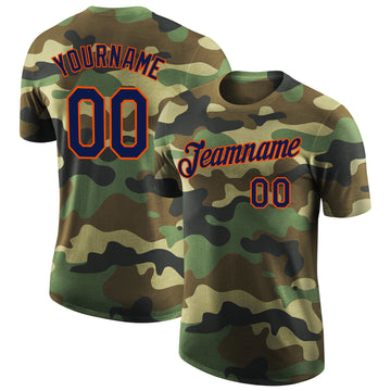 Custom Camo Navy-Orange Performance Salute To Service T-Shirt