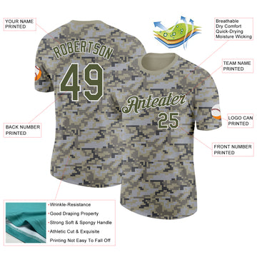 Custom Camo Olive-White Urban Digital Camouflage Pixel Salute To Service Performance T-Shirt