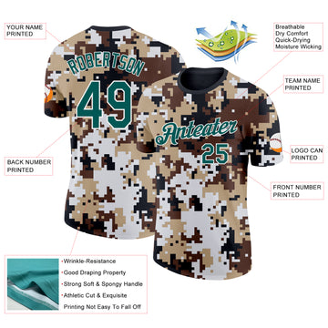 Custom Camo Midnight Green-White Desert Digital Camouflage Pixel Salute To Service Performance T-Shirt