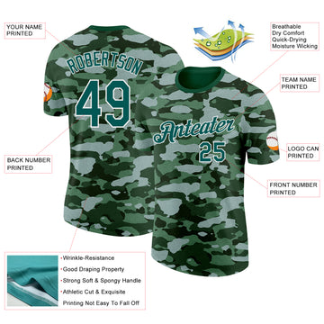 Custom Camo Midnight Green-White Woodland Forest Digital Camouflage Pixel Salute To Service Performance T-Shirt