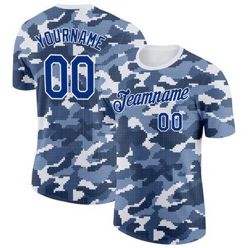 Custom Camo Royal-White Digital Camouflage Pixel Salute To Service Performance T-Shirt