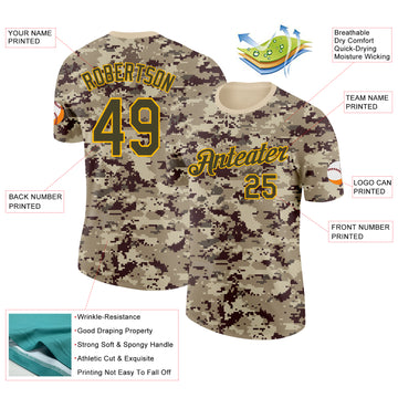 Custom Camo Olive-Gold Desert Digital Camouflage Pixel Salute To Service Performance T-Shirt
