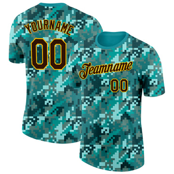 Custom Camo Brown-Gold Ocean Digital Camouflage Pixel Salute To Service Performance T-Shirt
