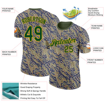 Custom Camo Green-Gold Tiger Stripe Camouflage Salute To Service Performance T-Shirt