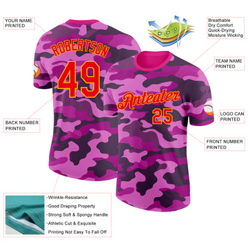 Custom Camo Fire Red-Gold Wave Camouflage Salute To Service Performance T-Shirt