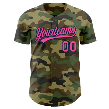Custom Camo Pink-Navy Authentic Salute To Service Baseball Jersey
