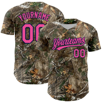 Custom Camo Pink-Navy Woodland Forest Camouflage Authentic Salute To Service Baseball Jersey