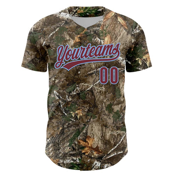 Custom Camo Burgundy-Light Blue Woodland Forest Camouflage Authentic Salute To Service Baseball Jersey