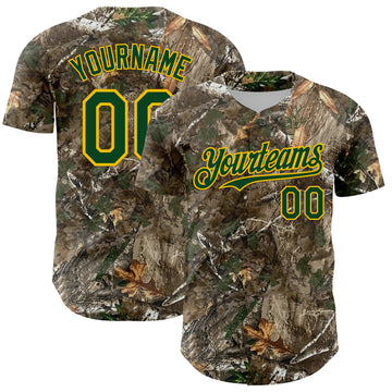 Custom Camo Green-Yellow Woodland Forest Camouflage Authentic Salute To Service Baseball Jersey