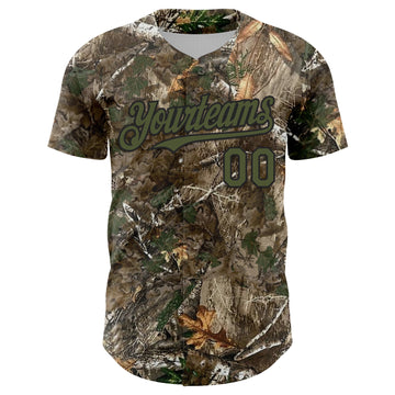 Custom Camo Olive-Black Woodland Forest Camouflage Authentic Salute To Service Baseball Jersey