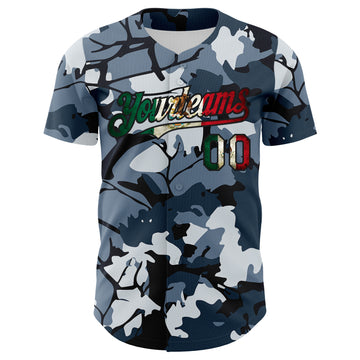 Custom Camo Vintage Mexican Flag Black-Red Woodland Forest Tactical Camouflage Outdoor Leaf Authentic Baseball Jersey
