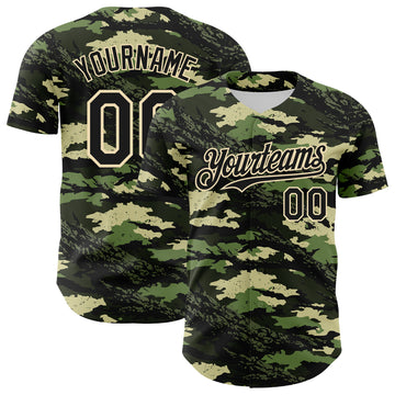Custom Camo Black-Cream Woodland Forest Tactical Camouflage Outdoor Leaf Authentic Baseball Jersey