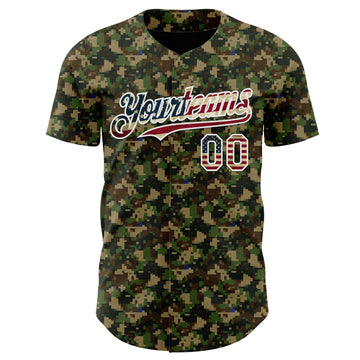 Custom Camo Vintage USA Flag-White Digital Camouflage Authentic Baseball Jersey