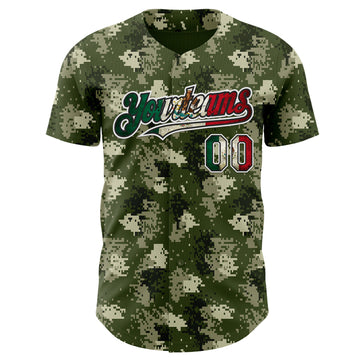 Custom Camo Vintage Mexican Flag Black White-Fire Red Digital Camouflage Authentic Baseball Jersey