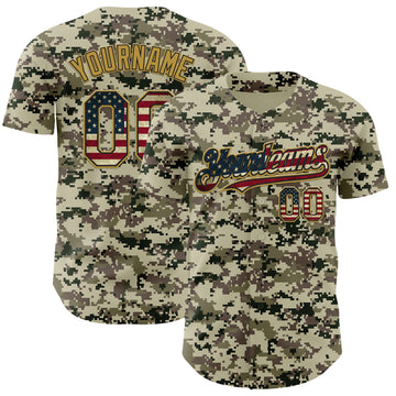 Custom Camo Vintage USA Flag Black-Old Gold Digital Camouflage Authentic Baseball Jersey
