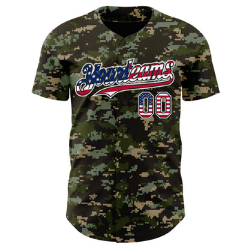 Custom Camo USA Flag Black-White Digital Camouflage Authentic Baseball Jersey