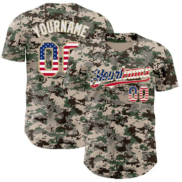 Custom Camo USA Flag Vegas Gold-White Digital Camouflage Authentic Baseball Jersey