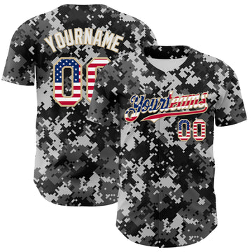 Custom Camo USA Flag Vegas Gold-White Digital Camouflage Authentic Baseball Jersey