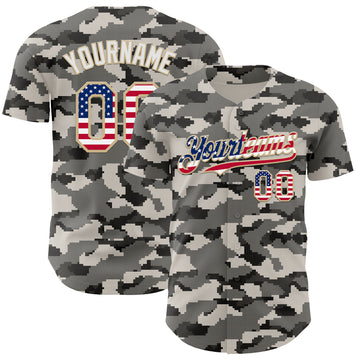 Custom Camo USA Flag Vegas Gold-White Digital Camouflage Authentic Baseball Jersey