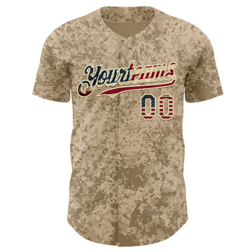 Custom Camo Vintage USA Flag Cream-Black Geometric Camouflage Authentic Baseball Jersey