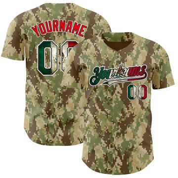 Custom Camo Vintage Mexican Flag Black White-Fire Red Digital Camouflage Authentic Baseball Jersey