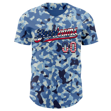 Custom Camo USA Flag Black-White Blue Ocean Camouflage Authentic Baseball Jersey
