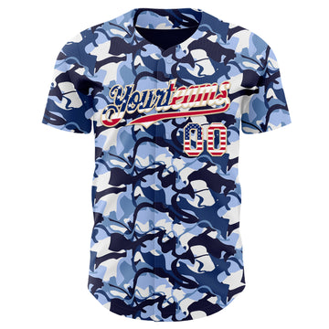 Custom Camo USA Flag City Cream Black-White Blue Ocean Camouflage Authentic Baseball Jersey