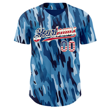 Custom Camo USA Flag City Cream-Black Blue Ocean Camouflage Authentic Baseball Jersey