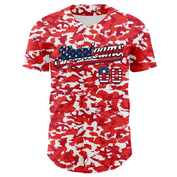 Custom Camo USA Flag Black-White Red Camouflage Authentic Baseball Jersey