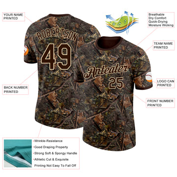 Custom Camo Brown-Cream Woodland Camouflage Salute To Service Performance T-Shirt