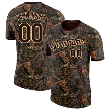 Custom Camo Brown-Cream Woodland Camouflage Salute To Service Performance T-Shirt