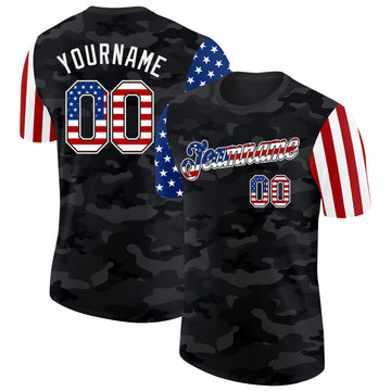 Custom Camo USA Flag Black-White Two Tone Stars and Stripes Salute To Service Performance T-Shirt