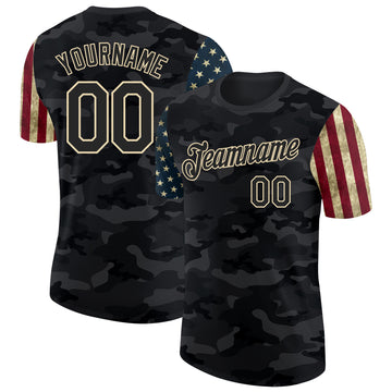 Custom Camo Black-Cream Two Tone USA Flag Sleeves Stars and Stripes Salute To Service Performance T-Shirt