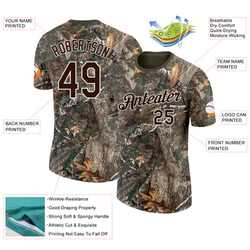 Custom Camo Brown White-Olive Woodland Camouflage Salute To Service Performance T-Shirt