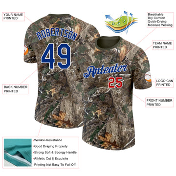 Custom Camo Royal Red White-Olive Woodland Camouflage Salute To Service Performance T-Shirt