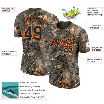 Custom Camo Black Orange Old Gold-Olive Woodland Camouflage Salute To Service Performance T-Shirt